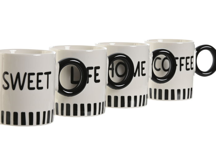 DKD Home Decor Taza Moderna 8.5 x 10 x 13.5 cm Porcelana New Bone Blanco Negro 380ml (12 Unidades)