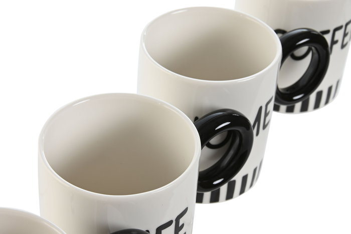 DKD Home Decor Taza Moderna 8.5 x 10 x 13.5 cm Porcelana New Bone Blanco Negro 380ml (12 Unidades)