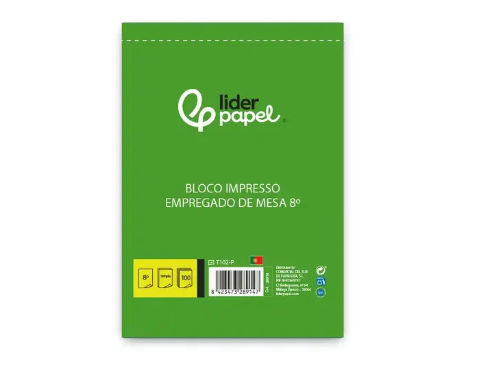 Liderpapel Talonario Camarero Octavo Original Sin Iva 102 Texto En Portugues 90x160x105 mm