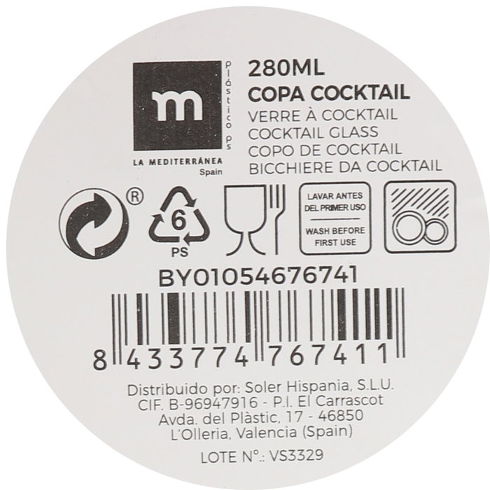 La Mediterranea Copa Cocktail 280 ml (Pack de 24 unidades)​