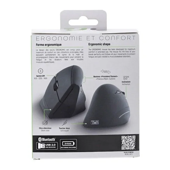 TNB ERGO Ratón inalámbrico vertical ergonómico Bluetooth + USB-A, Negro TNB ERGO Ratón inalámbrico vertical ergonómico Bluetooth + USB-A, Negro