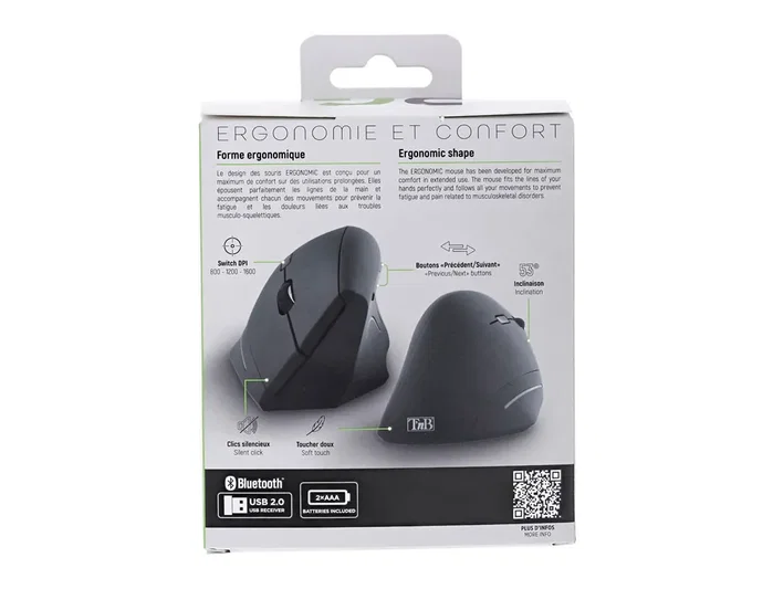 TNB Ratón Inalámbrico Vertical Ergonómico Bluetooth + USB-A 2,4 GHz Negro