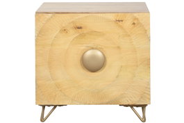 DKD Home Decor Mesita de Noche Colonial Mango Metal Natural Dorado 40 x 50 x 50 cm