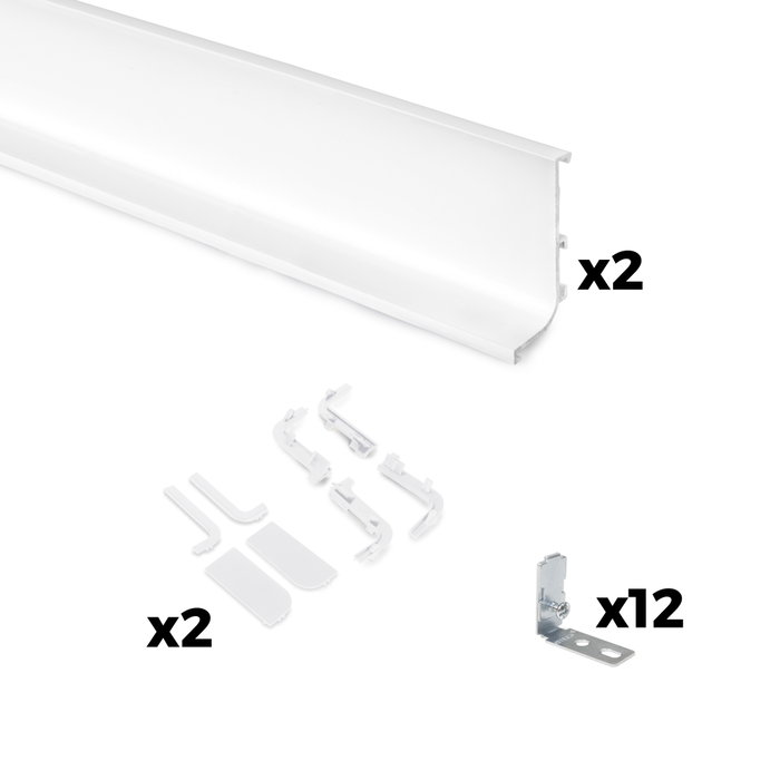 Emuca Kit de 2 perfiles superiores Gola para muebles de cocina, longitud 2,35m, con accesorios, Aluminio, Pintado blanco Emuca Kit de 2 perfiles superiores Gola para muebles de cocina, longitud 2,35m, con accesorios, Aluminio, Pintado blanco