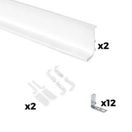 Emuca Kit de 2 perfiles superiores Gola para muebles de cocina, longitud 2,35m, con accesorios, Aluminio, Pintado blanco
