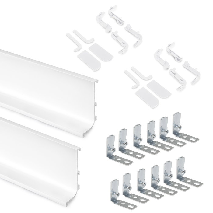Emuca Kit de 2 perfiles superiores Gola para muebles de cocina, longitud 2,35m, con accesorios, Aluminio, Pintado blanco Emuca Kit de 2 perfiles superiores Gola para muebles de cocina, longitud 2,35m, con accesorios, Aluminio, Pintado blanco