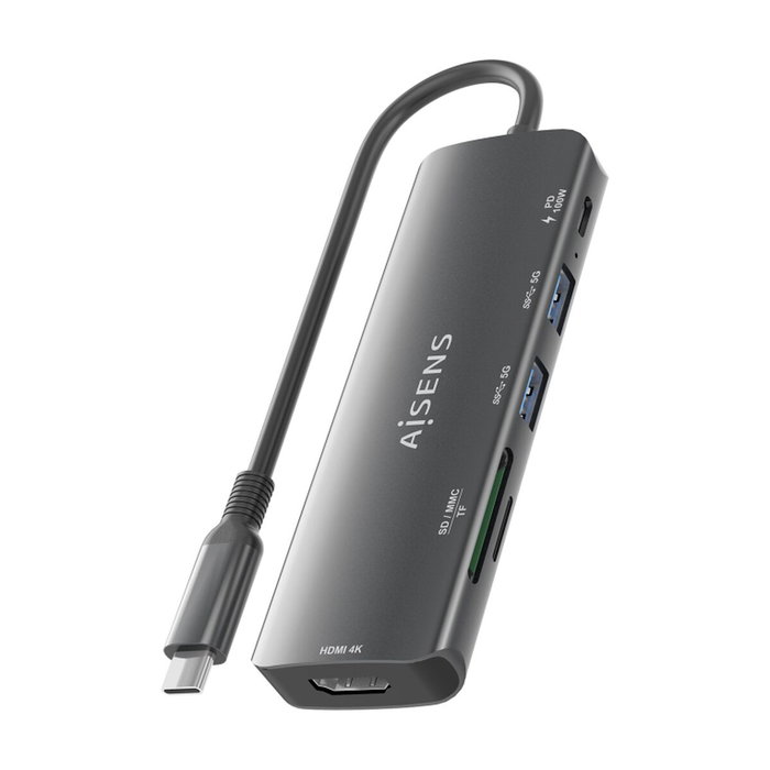 Hub USB Aisens USB-C DOCK 6 EN 1 GRIS Gris 100 W