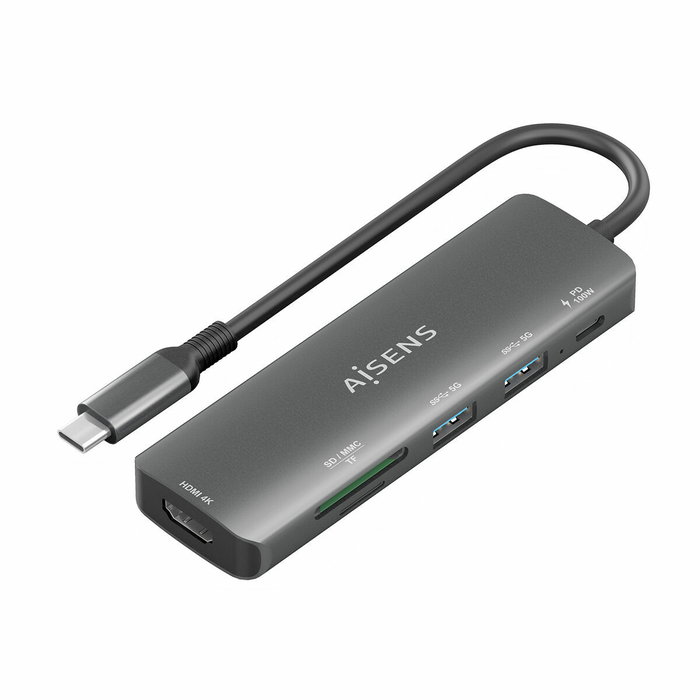 Hub USB Aisens USB-C DOCK 6 EN 1 GRIS Gris 100 W