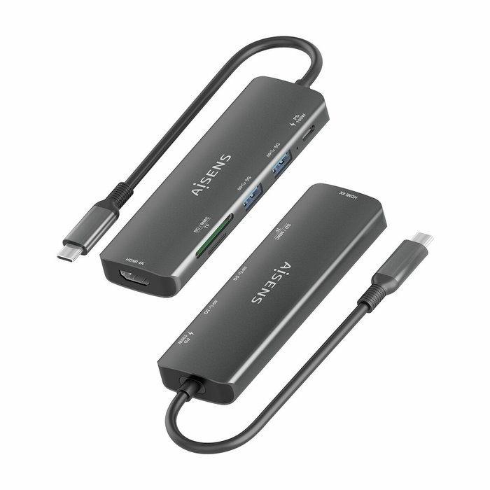 Hub USB Aisens USB-C DOCK 6 EN 1 GRIS Gris 100 W