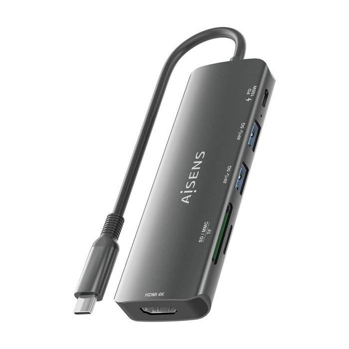Hub USB Aisens USB-C DOCK 6 EN 1 GRIS Gris 100 W
