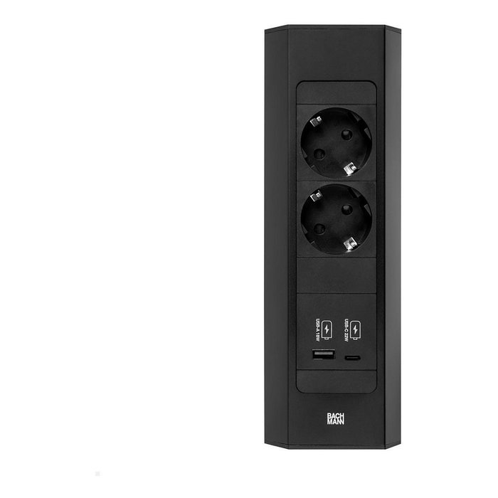 Bachmann Casia 2 Regleta 2 Tomas CEE 7/3 + 1xUSB A/C 22W 2m Negro