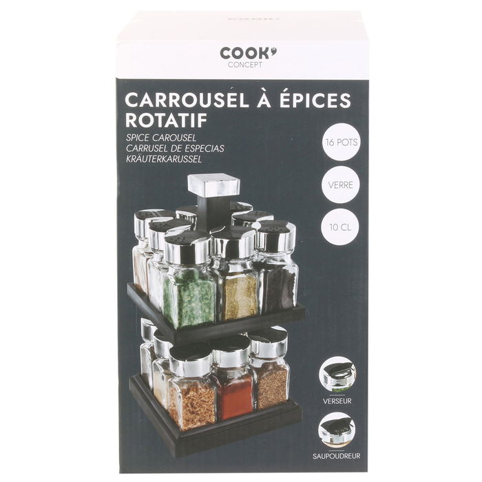 Cook Concept Especiero Giratorio 2 Pisos 16 Botes Cristal Capacidad 100 Ml