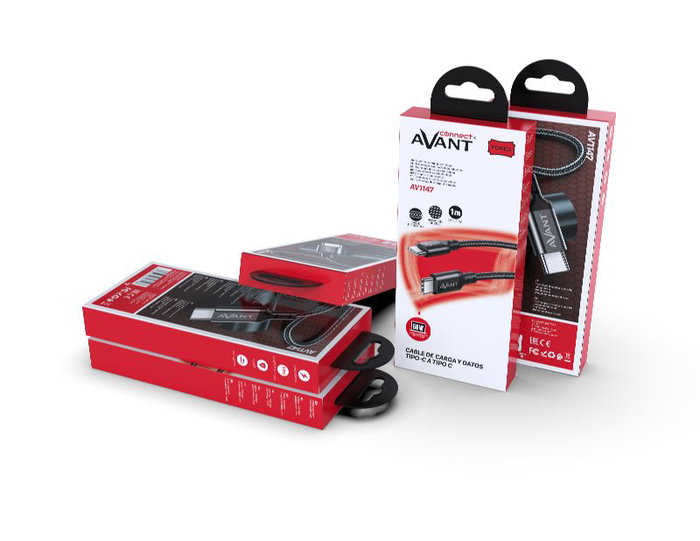 AVANT CONNECT Cable C a C Tipo C PD 60W 3A 1m Trenzado, Carga Rápida, Force Edition
