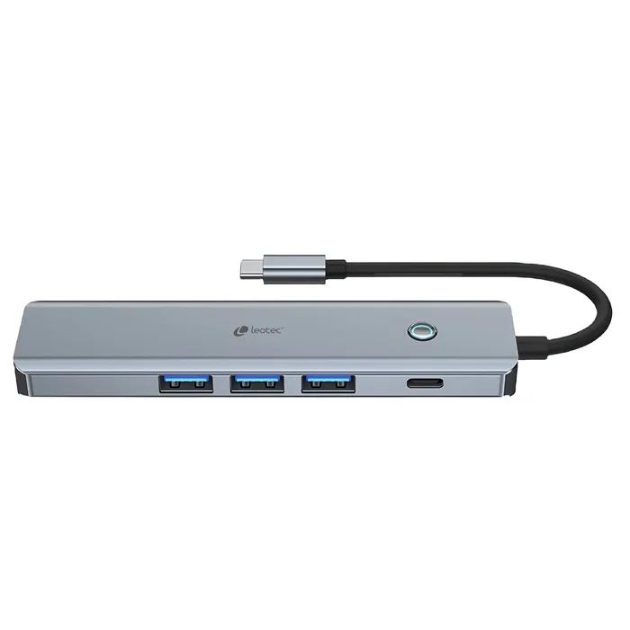 Leotec LEDS05 Base Docking Station para Portátil, Puerto USB-C PD 100W para Carga y Datos, 3 Puertos USB 3.0, Puerto HDMI 4K 30Hz, Gris
