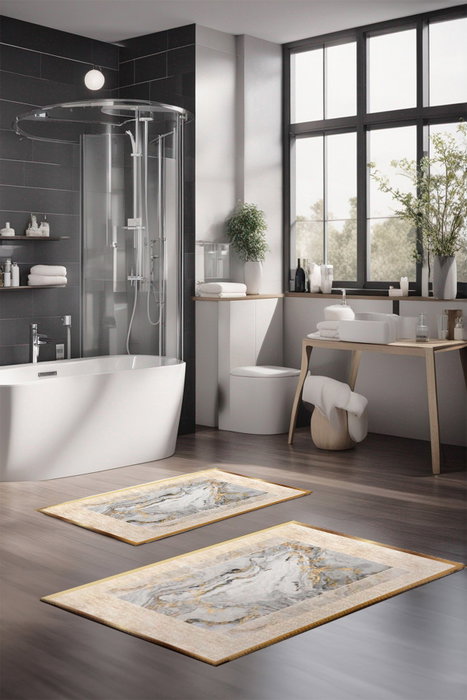 Mijölnir CT-5008 Juego de Alfombrillas de Baño Antideslizante Antibacteriano 2 Piezas 40x60cm y 60x100cm 100% Poliéster