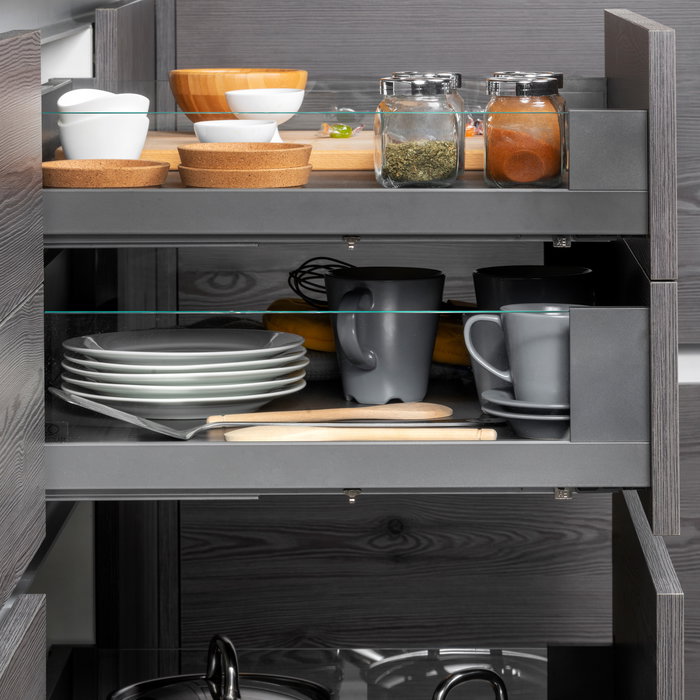 Emuca Cajón exterior Vertex 40kg con lateral de vidrio de altura 131mm, profundidad 500mm, Acero y Aluminio y Cristal, Gris antracita