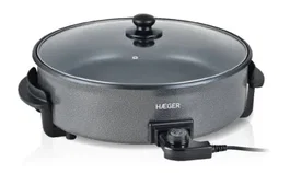 Haeger Gourmet Paellera Eléctrica 42 cm, 1500W, Antiadherente, Tapa de Vidrio con Respirador, 5 Niveles de Temperatura y Base Estable