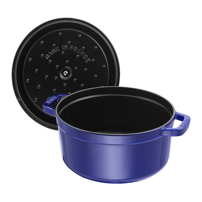 Staub 40510-284-0 La Cocotte Redonda 26 cm Azul, Cacerola de Hierro Fundido Esmaltado 5.25 L para todo tipo de cocinas (Inducción, Gas, Cerámico, Halógeno)