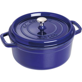 Staub 40510-284-0 La Cocotte redonda de hierro fundido 26cm, 5.25L, azul, apto para inducción, lavavajillas y horno