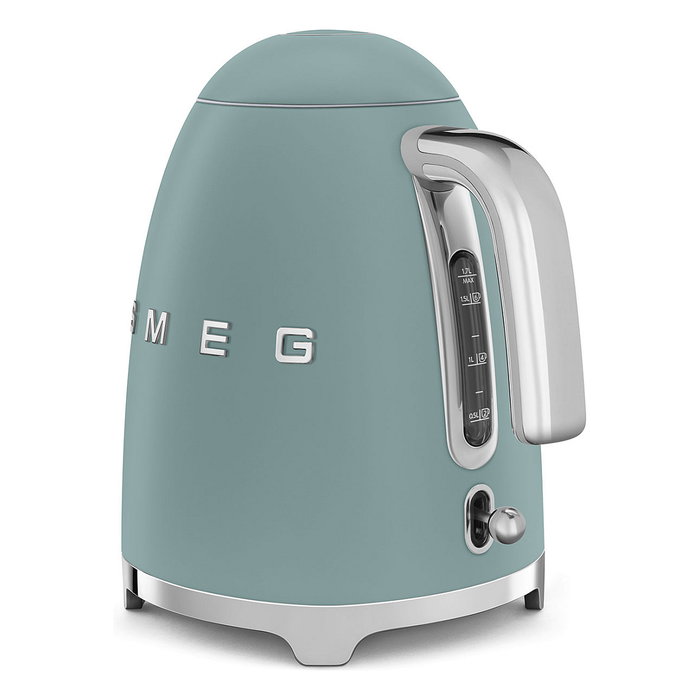 SMEG KLF03EGMEU Hervidor de Agua Retro 1.7L 2400W Verde Esmeralda, Estilo Años 50, Acero Inoxidable, Base Giratoria 360°, Sin Cables