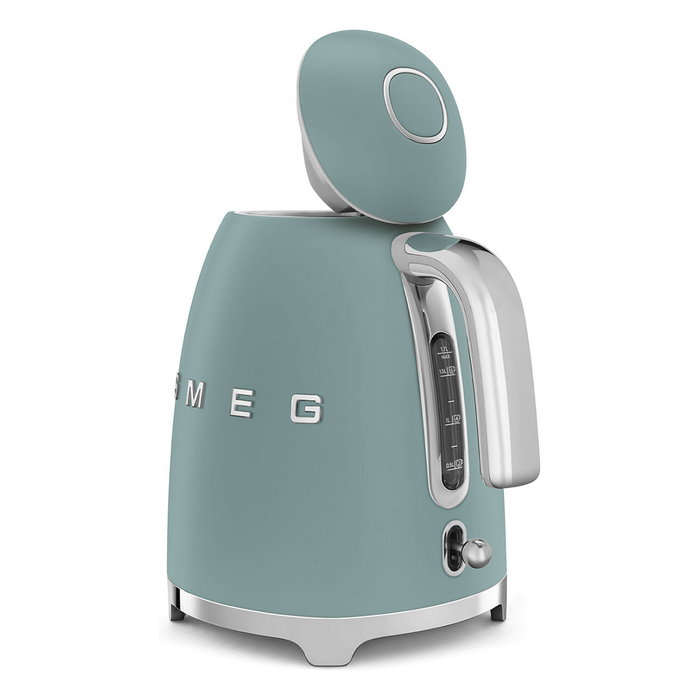 SMEG KLF03EGMEU Hervidor de Agua Retro 1.7L 2400W Verde Esmeralda, Estilo Años 50, Acero Inoxidable, Base Giratoria 360°, Sin Cables
