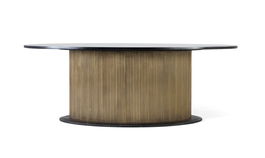 GINER Y COLOMER Mesa de Comedor Ovalada con Tapa de Madera de Mango Negra Mate y Base de Bronce Dorado Envejecido, 220 cm, Art Déco/Contemporánea