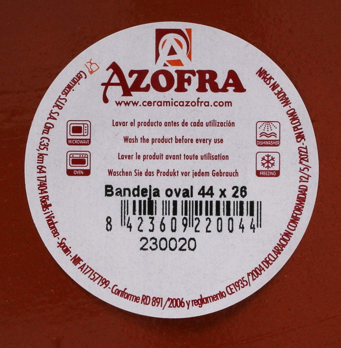 Azofra Fuente Oval Vitro 44 x 26 cm (4 Unidades)