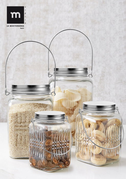 La Mediterranea Tarro de Vidrio con Tapa de Acero y Asa 1000ml