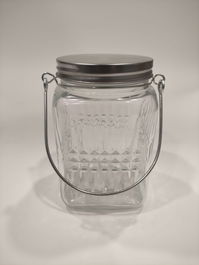 La Mediterranea Tarro de Vidrio con Tapa de Acero y Asa, 1000 ml (1L), 10.5 x 16 x 10.5 cm (12 Unidades)