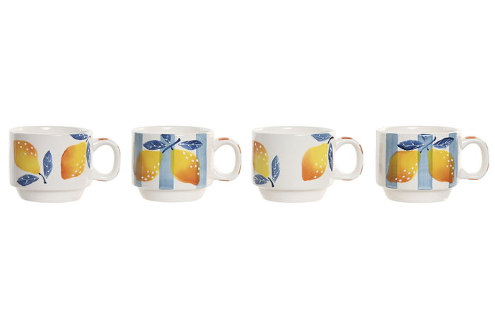 DKD Home Decor Taza Colección Limones Mediterraneo Dolomita Metal Set 4 piezas 260 ml DKD Home Decor Taza Colección Limones Mediterraneo Dolomita Metal Set 4 piezas 260 ml
