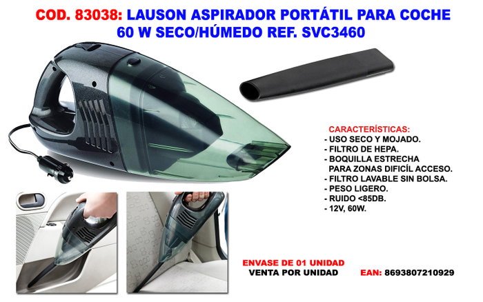 LAUSON Aspirador Portátil Coche 60 W Seco/Húmedo SVC 3460