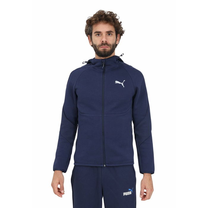 Sudadera con Capucha y Cremallera Hombre Puma Evostripe Full-Zip Azul marino Sudadera con Capucha y Cremallera Hombre Puma Evostripe Full-Zip Azul marino