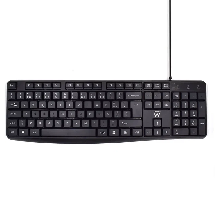 Ewent EW3002 Teclado USB Oficina Portugués QWERTY Silencioso con Teclado Numérico Completo, Interruptor de Membrana, Negro - para Negocios