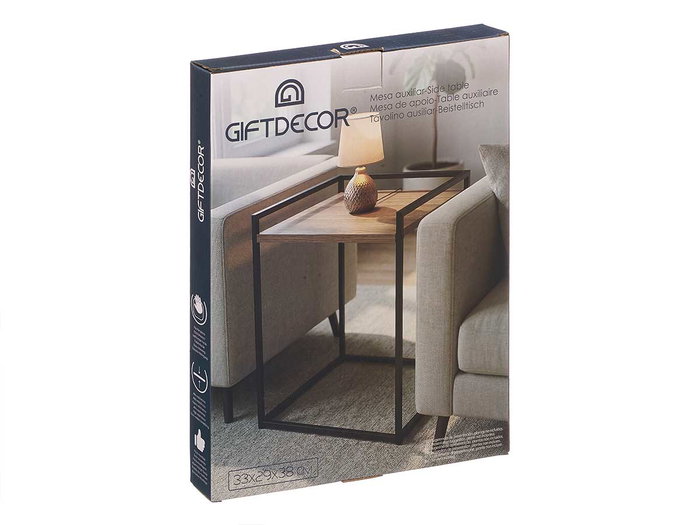 GIFTDECOR Mesa Auxiliar Negro-Bambu