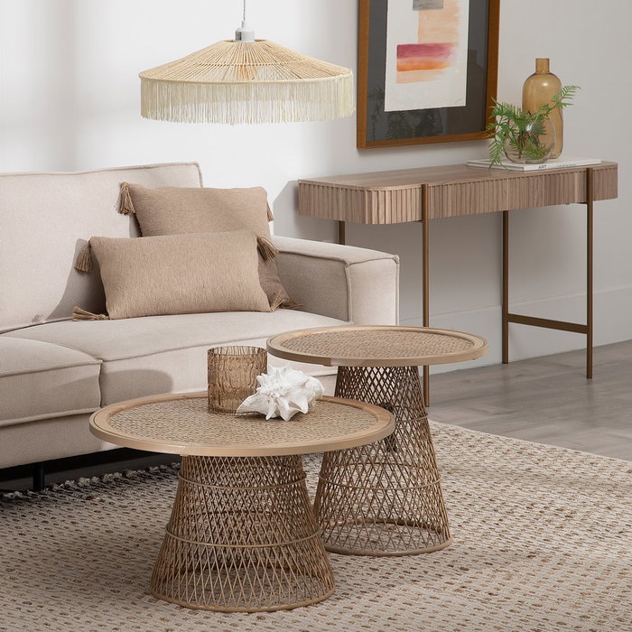 Mesa Auxiliar Natural Metal-Ratán 55 X 55 X 50 cm