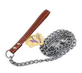 RONZAL Correa para Perro con Cadena y Puño de Cuero 1000 x 30 mm