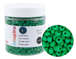 Innspiro Rocalla de vidrio redonda opaco verde 3,8mm 120gr Bote
