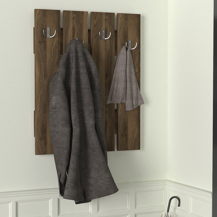 Hanah Home Recibidor Escandinavo Walnut Elegante y Funcional para Entrada con Perchero y Estantes 64.7x80x3.6 cm