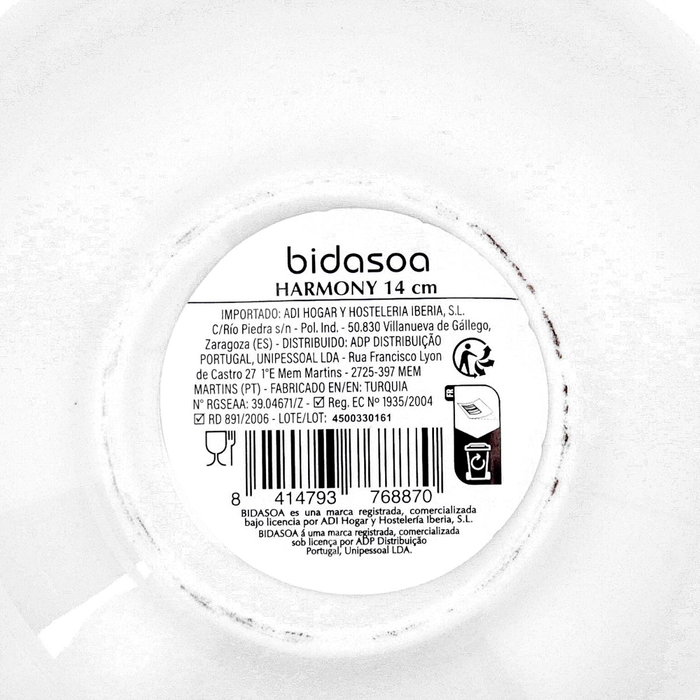 Bol Porcelana Harmony Hydrozero Bidasoa 14 cm (6 Unidades)