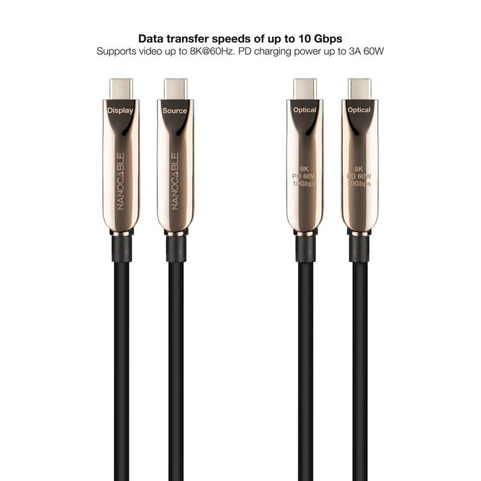 Nanocable Cable USB 3.2 Gen2x1 AOC USB-C a USB-C 15m 60W 8K Nanocable Cable USB 3.2 Gen2x1 AOC USB-C a USB-C 15m 60W 8K