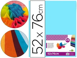 Liderpapel Papel Seda Celeste 52x76 cm 18 gr Paquete de 25 Hojas