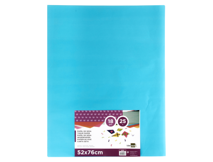Liderpapel Papel Seda Celeste 52x76 cm 18 gr Paquete de 25 Hojas