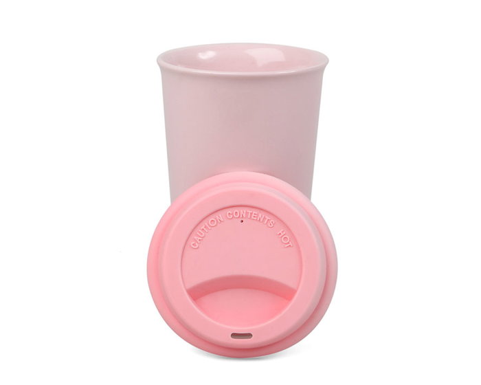 Taza Cerámica Rosa con Tapa 520 ml - Taza de Cerámica con Tapa de Silicona para Té o Café