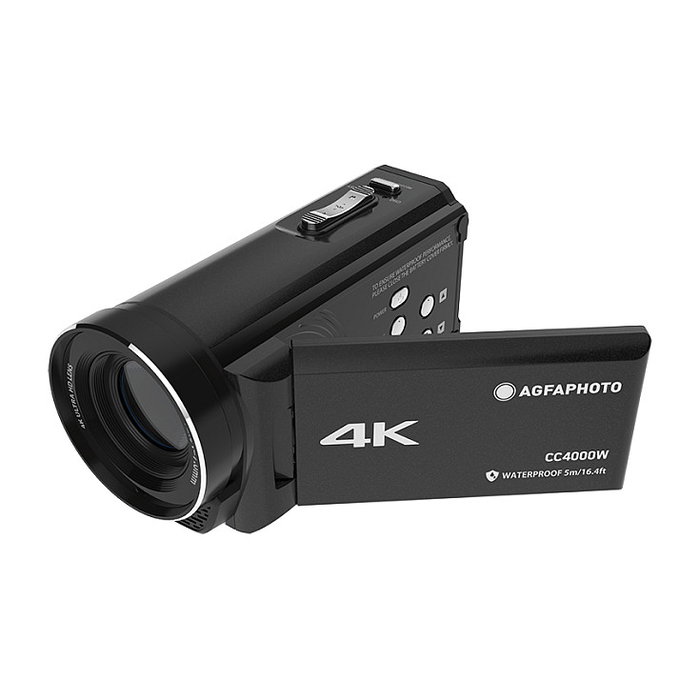 AgfaPhoto Cámara de VÍdeo Manual Realimove CC4000W, 4K Ultra HD, 18x Zoom Digital, Estabilización de Imagen, Resistente al Agua 5m, 24MP, Pantalla LCD 3", 430 g, Negro