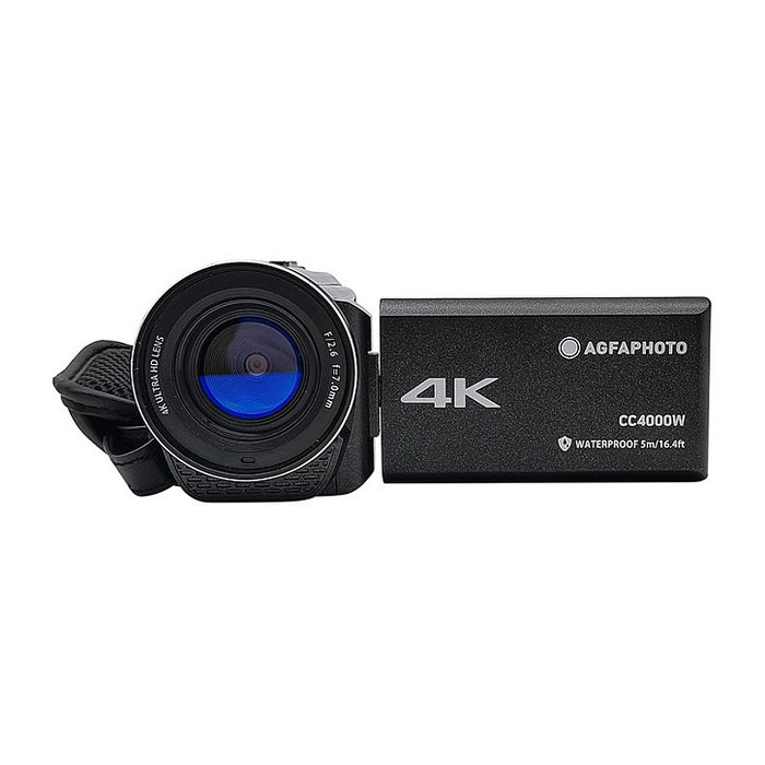 AgfaPhoto Cámara de VÍdeo Manual Realimove CC4000W, 4K Ultra HD, 18x Zoom Digital, Estabilización de Imagen, Resistente al Agua 5m, 24MP, Pantalla LCD 3", 430 g, Negro