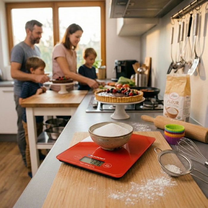 Blaupunkt Báscula de Cocina Digital 5 kg, Pantalla LCD, Superficie de Cristal Templado