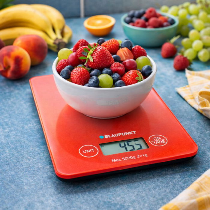 Blaupunkt Báscula de Cocina Digital 5 kg, Pantalla LCD, Superficie de Cristal Templado
