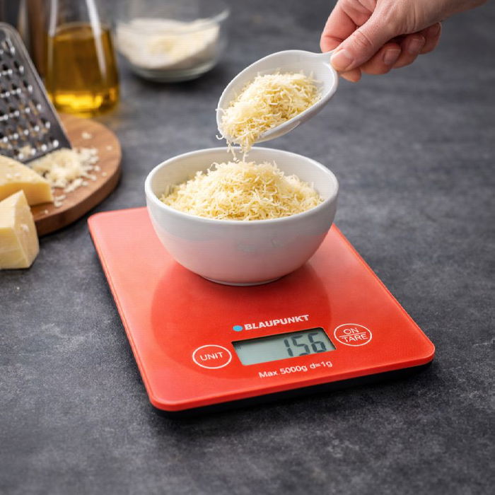 Blaupunkt Báscula de Cocina Digital 5 kg, Pantalla LCD, Superficie de Cristal Templado