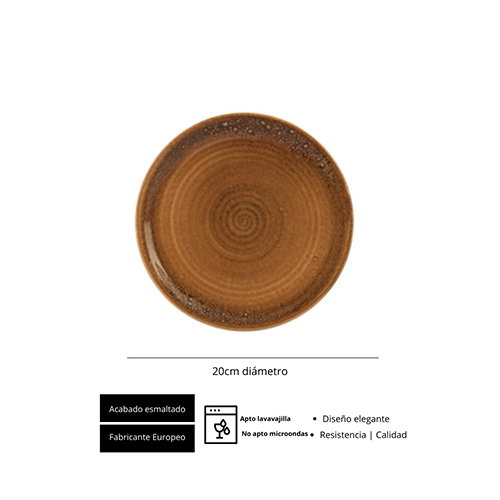 Summa Plato Llano Spiral/Rustic - Vajilla de Vitroporcelana, 20 cm de Diámetro, Color Naranja (Set de 6)