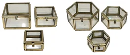 DKD Home Decor Joyero Moderno Dorado Latón y Cristal Set de 3 (4 Unidades) 7 x 4 x 7 cm